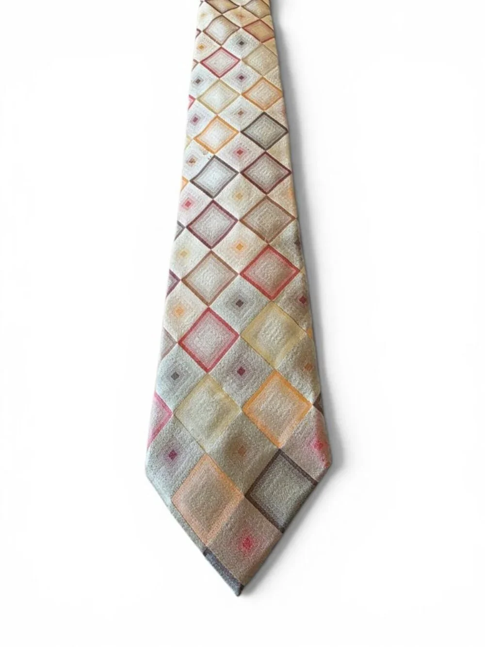 John Ashford Men’s Geometric Diamond Necktie Stain Resistant Multicolor Silk